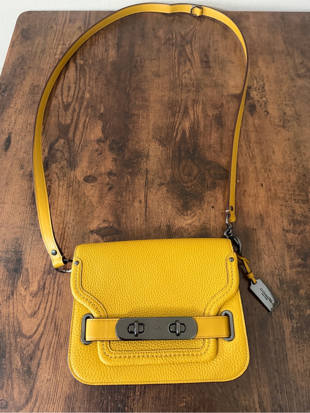 Coach Yellow Pebbled Leather Turnlock Crossbody